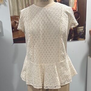 Zara Cream Puff Sleeve Peplum Blouse Size Small